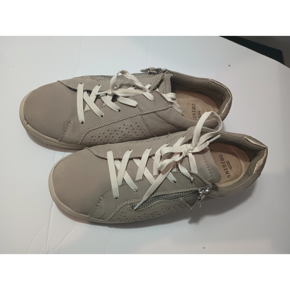Earth Origins Etta Womens Size 11 M Granite Gray Leather Side Zip Sneakers Shoes